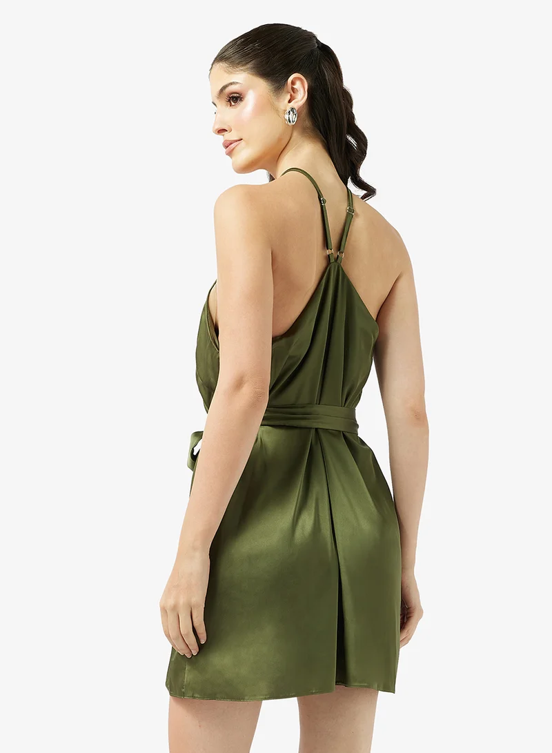 جديد روز فستان قصير بياقة هالتر